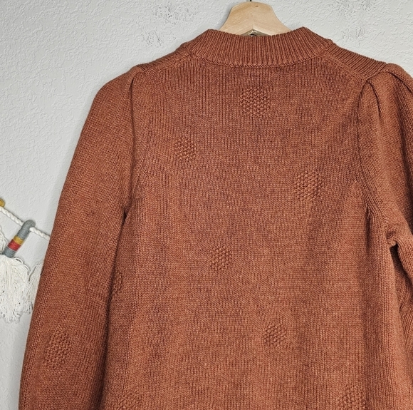 Madewell Dotted Eaton Puff Sleeve Cotton Merino Wool Yarn Sweater Redwood Boho S - Picture 11 of 11